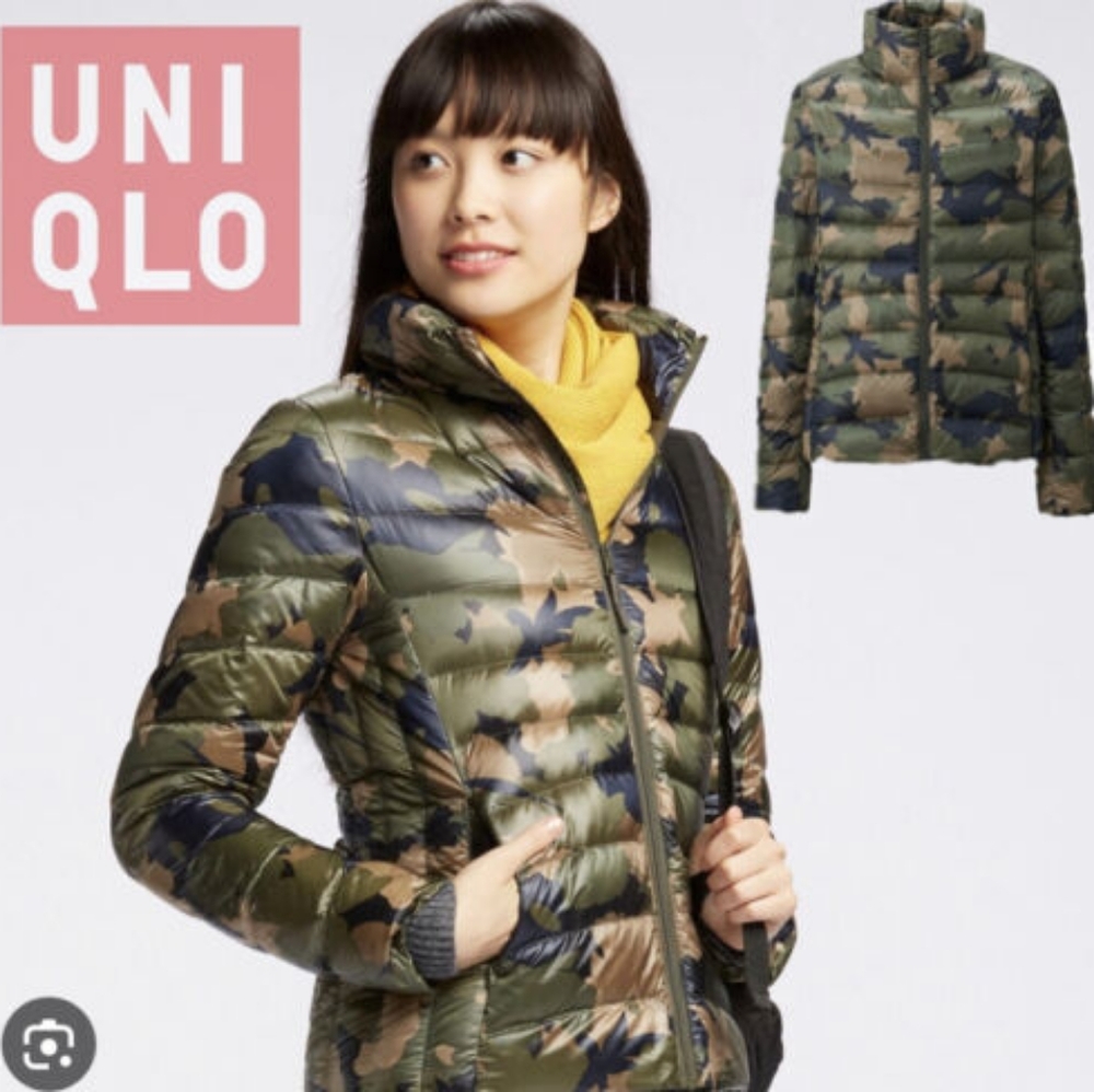 Uniqlo hooded down jacket camo